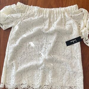 Chic White Lace Off-Shoulder Top Tie Sleeves Lulu's Small